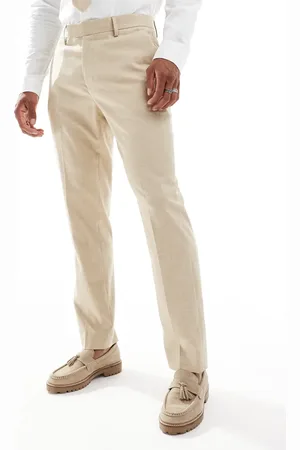 ASOS Wedding slim linen mix suit pants in stone