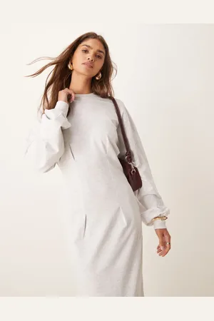 ASOS Waisted sweat midi dress in gray heather
