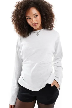 ASOS Corset waist long sleeve tee in heathered ice
