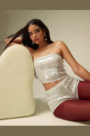 ASOS Sequin bandeau top in stone