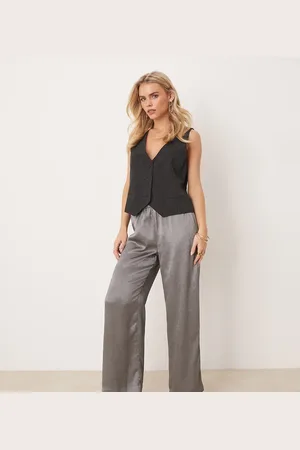 JDY Wide leg metallic pants in silver
