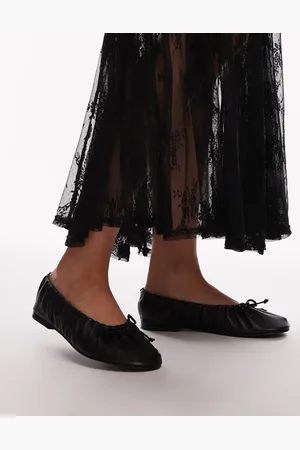 Topshop Claire leather ruched ballet flats in