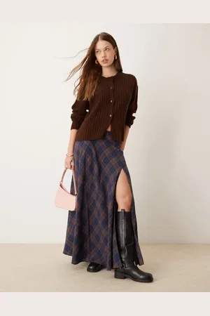 ASOS Full maxi skirt with side split in check