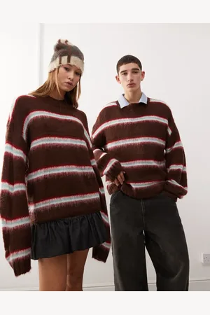 COLLUSION Unisex brushed oversized crew neck sweater in purple stripe