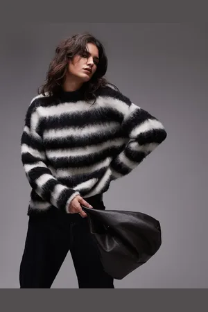 Topshop Knit boysy ultra fluffy stripe oversized sweater in mono