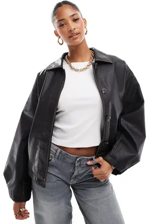 ASOS Oversized vintage washed leather look jacket in