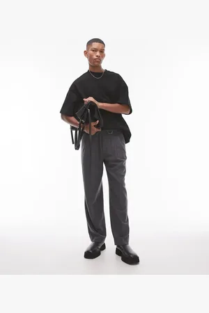 Topman Premium wool mix wide leg pants in charcoal
