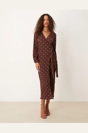 Never Fully Dressed Plisse gold fleck midaxi dress in chocolate