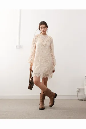 Miss Selfridge Lace victoriana mini dress in light