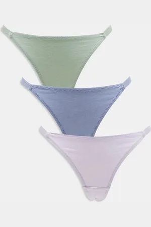 ASOS 3 pack cotton tanga thongs in dusty blue, sage green & lilac