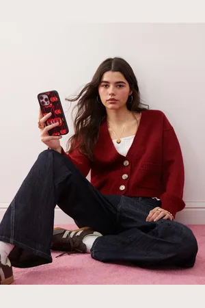 Miss Selfridge Seam detail boxy cardigan in burgundy