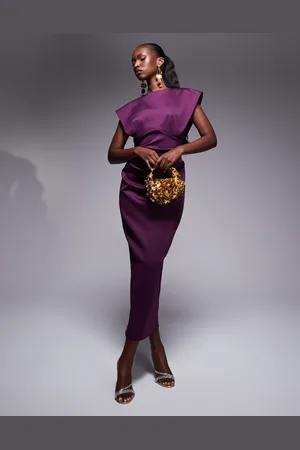 ASOS High neck structured midi dress in plum