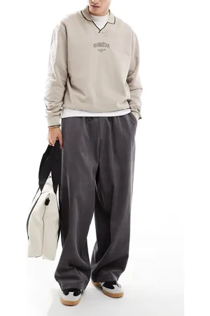 ASOS Baggy parachute corduroy pants in charcoal