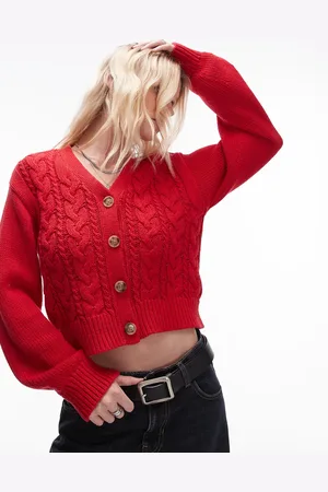 Topshop Knitted chunky cotton cable cardigan in