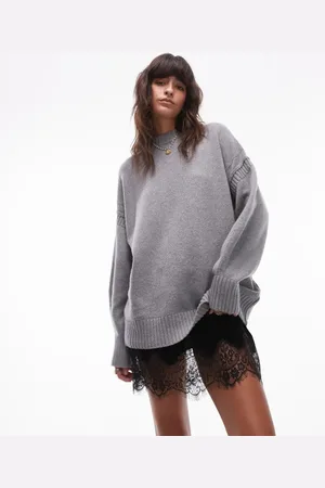 Topshop Premium contrast seam wool blend oversized sweater in