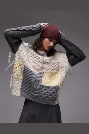 Topshop Knit chunky oversized patchwork sweater in