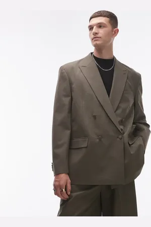 Topman Relaxed deconstructed double breasted suit jacket in khaki