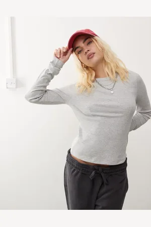 COLLUSION Ribbed long sleeve fitted t-shirt in heather