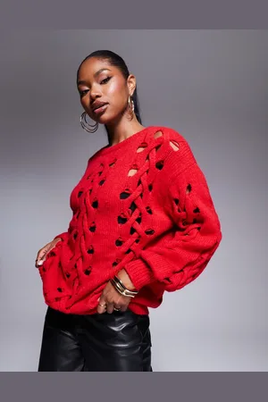 Kaiia Plait knit balloon sleeve sweater in