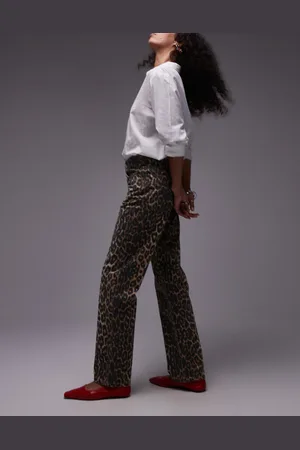 Topshop Longline straight leg leopard print pants in