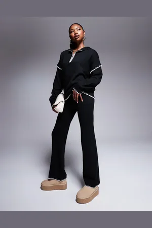 Kaiia Contrast stitch wide leg knit pants in - part of a set