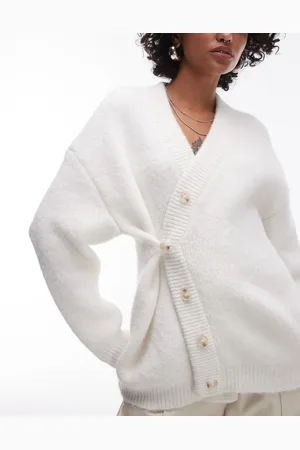 Topshop Knit asymmetric 2 way wear cardigan in ivory