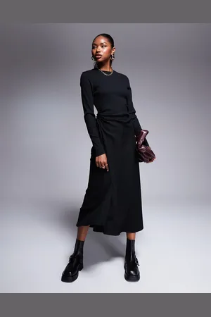 ASOS Ruched tie side rib midi dress in
