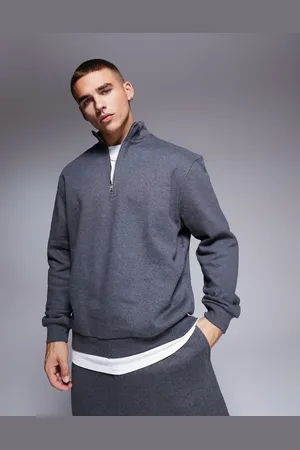 ASOS Premium heavyweight oversized quarter zip sweatshirt 400gsm in charcoal heather