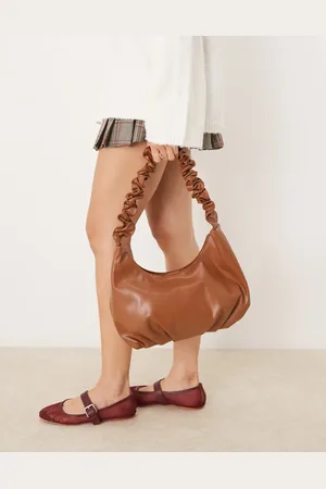 Glamorous Rouched top handle bag in tan