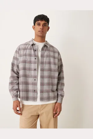 ASOS Relaxed boxy shirt with brushed check in gray and burgundy