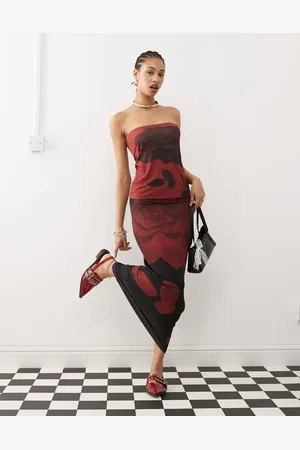 COLLUSION Low rise maxi skirt with red bloom print - part of a set