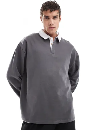 ASOS Oversized rugby polo sweatshirt in charcoal