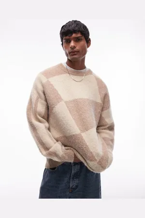 Topman Ecru and brown color block sweater