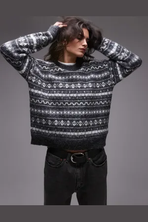 Topshop Knitted all over fairisle print oversized sweater in