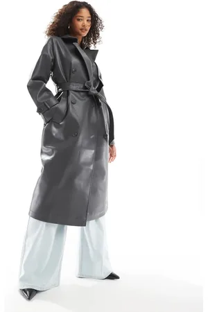 VERO MODA Longline faux leather trench coat in asphalt