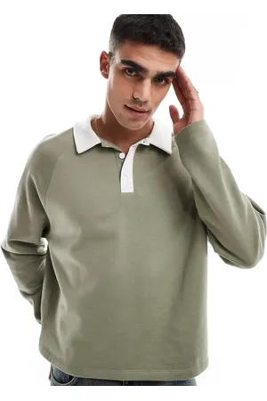 ASOS Rugby polo sweatshirt with raglan sleeves in khaki