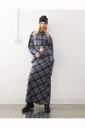 COLLUSION Slip maxi skirt in gray and blue check