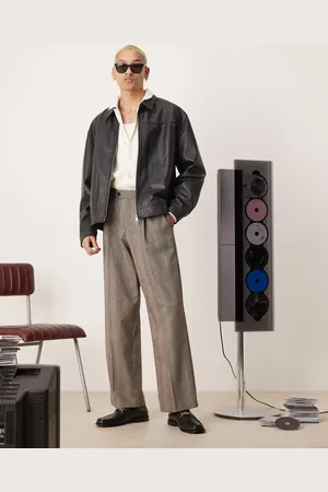 ASOS Smart wool mix wide leg pants with front pleats in herringbone