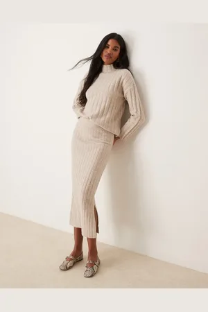 VILA Rib knit maxi skirt in cream - part of a set