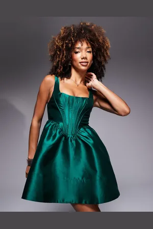 Lulus Corset satin mini dress in emerald