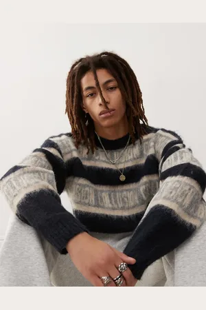 COLLUSION Oversized fluffy logo striped knit sweater in