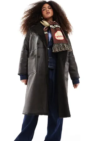 ASOS ASOS DESIGN Curve longline shearling jacket with contrast binding in