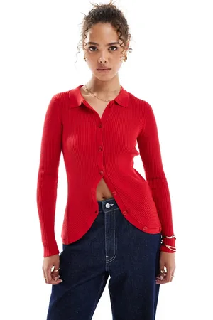 VERO MODA Rib knit polo top with curved hem in