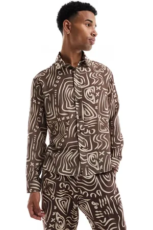 Viggo Relaxed shirt in dark brown abstract print - part of a set