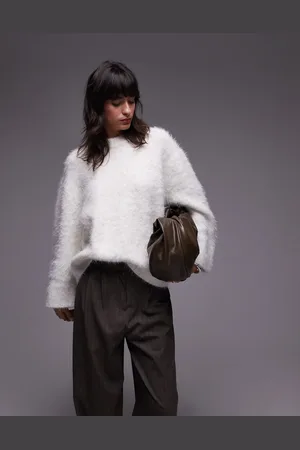 Topshop Knit ultra fluffy eyelash oversized sweater in ivory