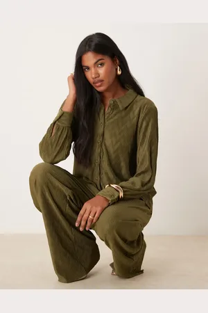 VILA Plisse shirt in dark olive - part of a set