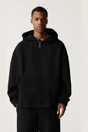 Pull&Bear Black label premium hoodie in black