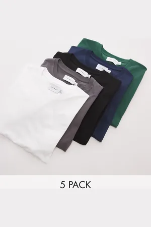 Topman 5 pack regular t-shirt in black, white, navy, charcoal and green
