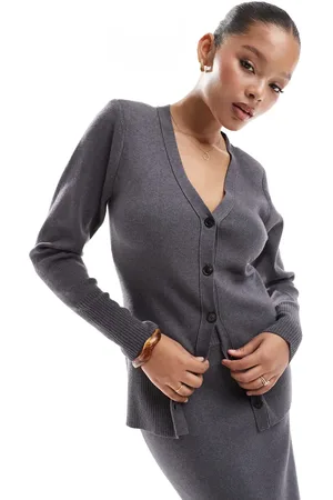 Pretty Lavish Rib knit button cardigan in charcoal - part of a set