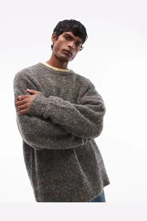 Topman Boucle sweater in and brown heather
